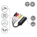 Adaptador USB 2.0 para captura de vídeo TV, DVD, VHS e DVR da Eastjing, conectado a dispositivos de gravação e transmissão de vídeo.