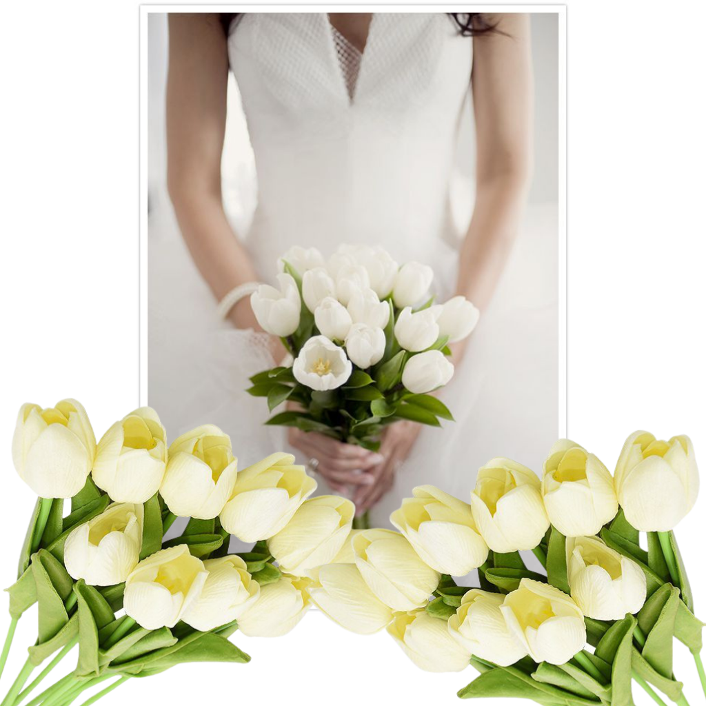 10 flores de tulipe artificiais brancas da Eastjing, plantas decorativas realistas para ambientes internos.