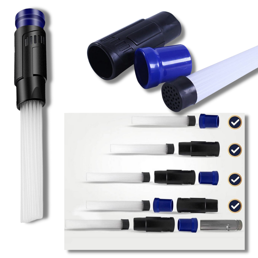 Embout de aspirador anti-pó, universal para limpeza doméstica, marca Eastjing, mostrado conectado a um aspirador.