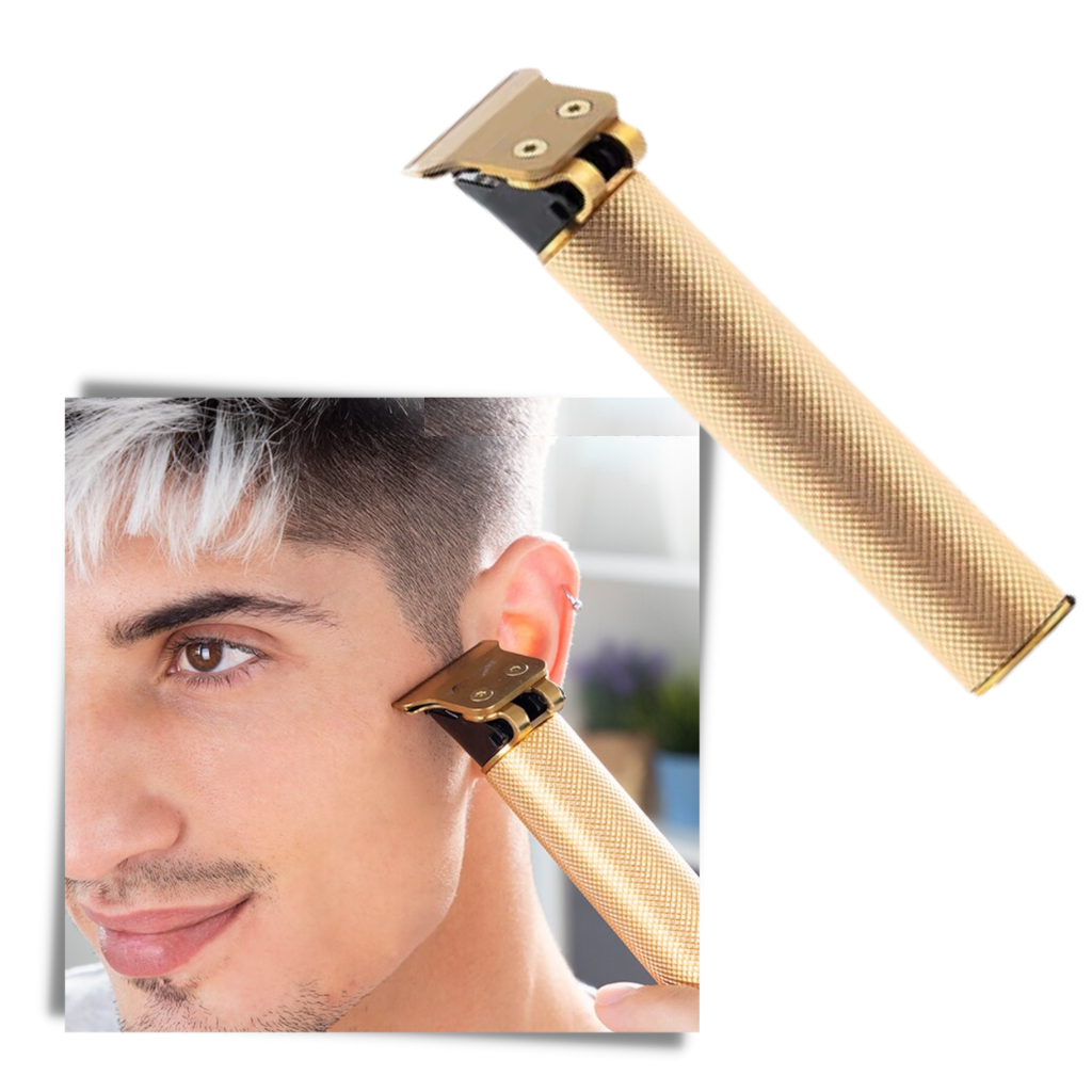 Tondeuse de cabelo recarregável Eastjing para corte e cuidados pessoais, mostrada com lâminas e cabo de carregamento.