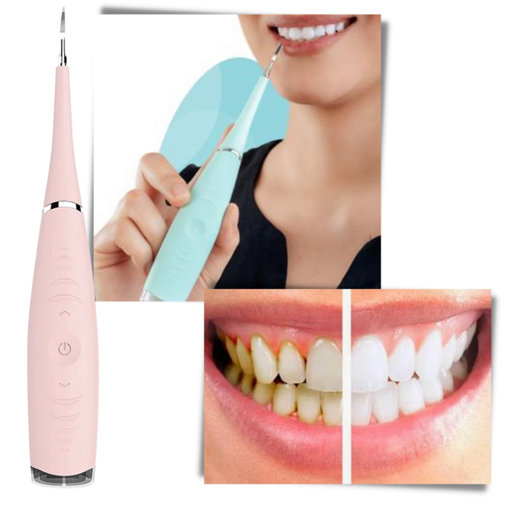 Máquina de dente Eccomum para cuidados bucais, dispositivo de remoção de tártaro em azul, com detalhes visíveis.
