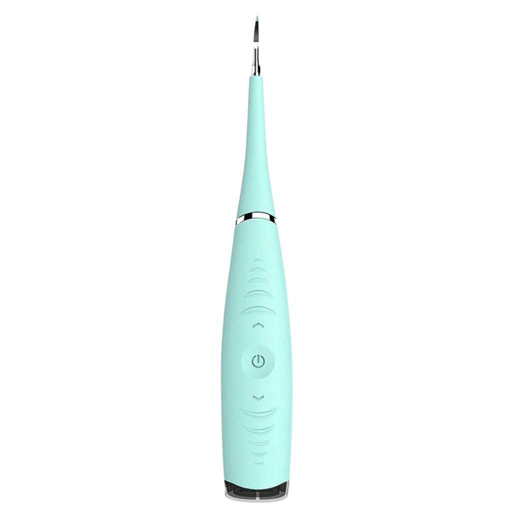 Máquina de dente da Eccomum para cuidados bucais, com design azul e tecnologia para remoção de tártaro dental.