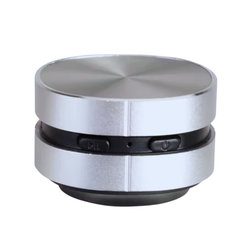 Mini-enceinte sem fio Dura Mobi branca, componente de áudio portátil com design compacto e funcionalidade wireless.