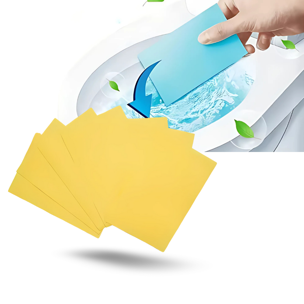 Folhas de limpeza ecológicas para banheiro da marca Yrtoes, produto de limpeza doméstica para higiene de privadas.