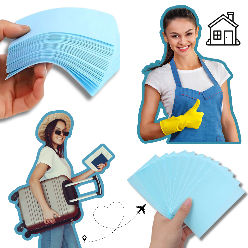 Folhas de limpeza ecológicas para banheiro da marca Yrtoes, tamanho compacto, ideais para limpeza eficiente de sanitários.