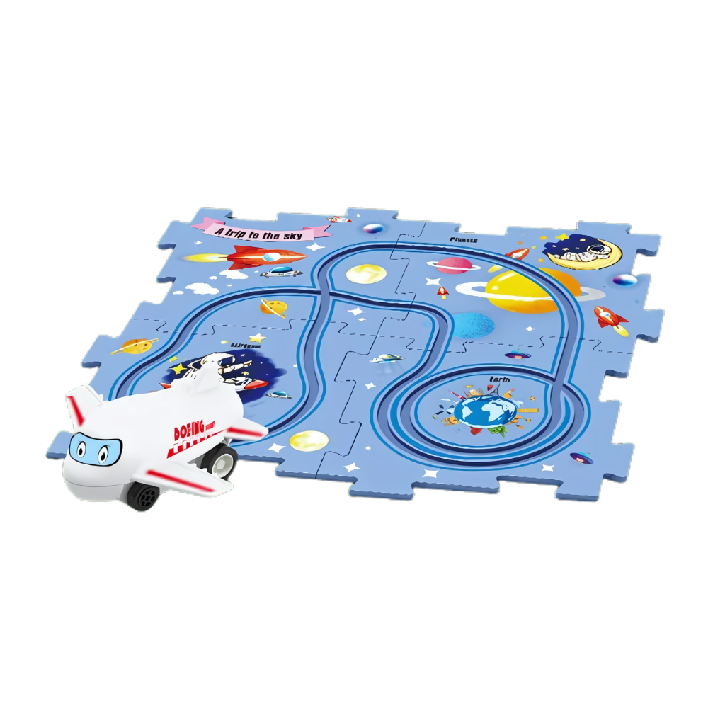 Conjunto de 5 peças de pista educativa para carros elétricos, brinquedo de aprendizado da marca Xinyux com pistas coloridas.