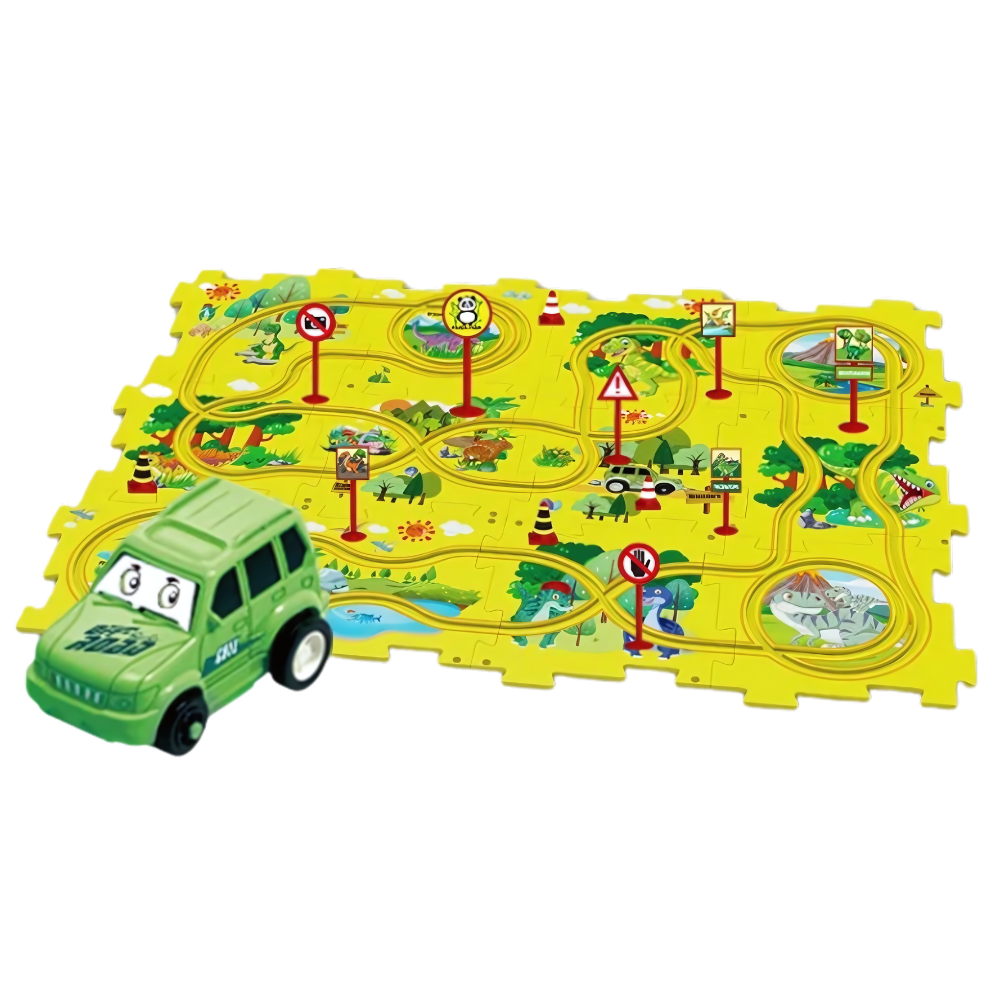 Quebra-cabeça clássico Twinkseal de pista de carros educativa e divertida, com peças de dinossauro para crianças.