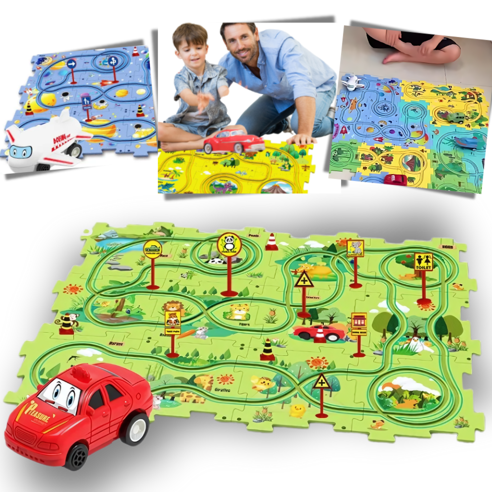 Quebra-cabeça clássico Twinkseal de pista de carros educativa e divertida, com peças coloridas para montar e aprender brincando.