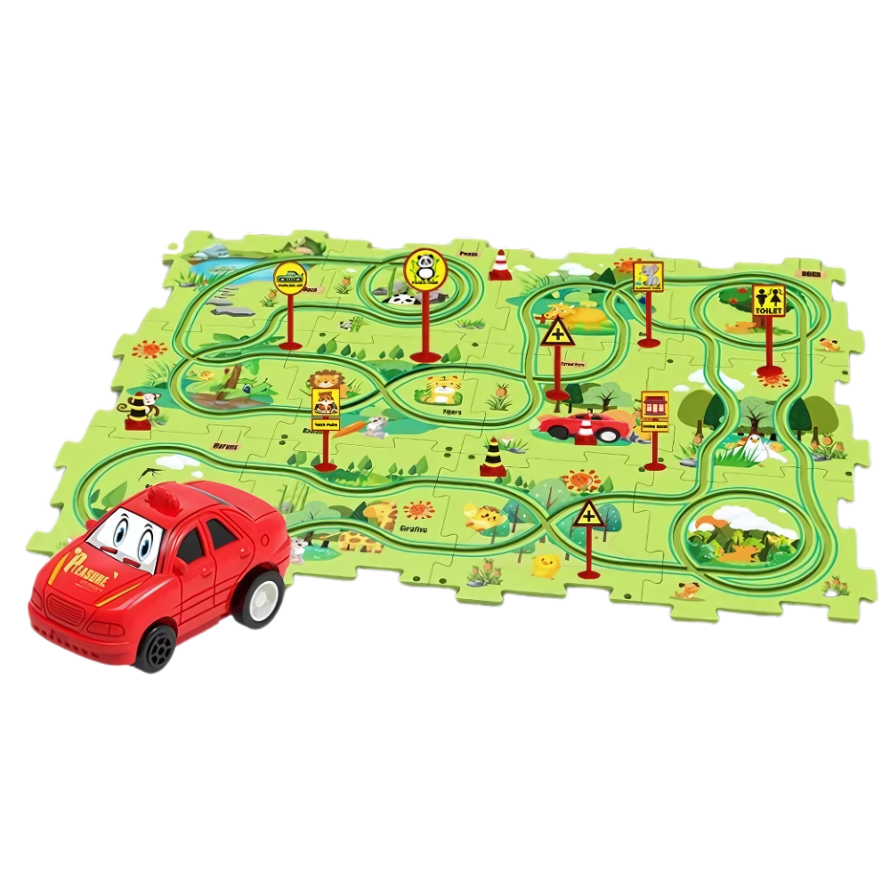 Quebra-cabeça clássico Twinkseal de pista de carros educativa e divertida, com peças coloridas para montar e brincar.