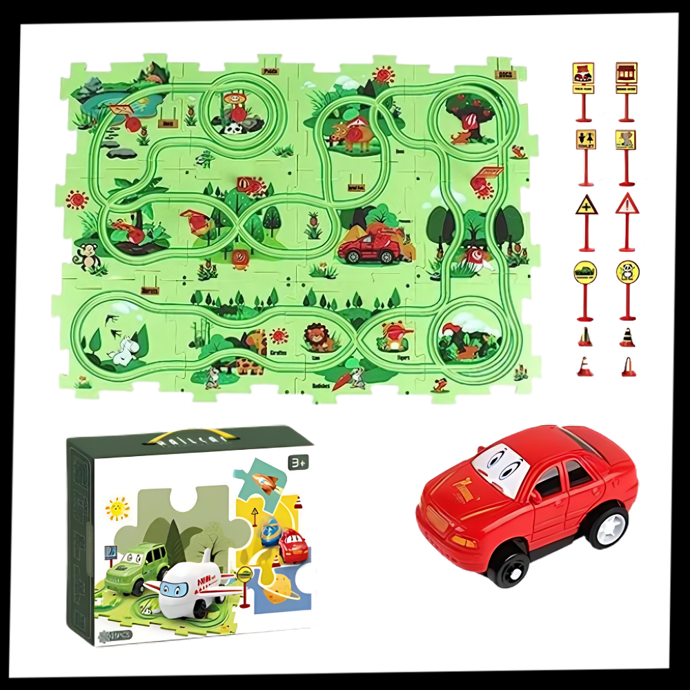 Quebra-cabeça clássico educativo de pista de carros da Twinkseal, com peças coloridas para diversão e aprendizado.