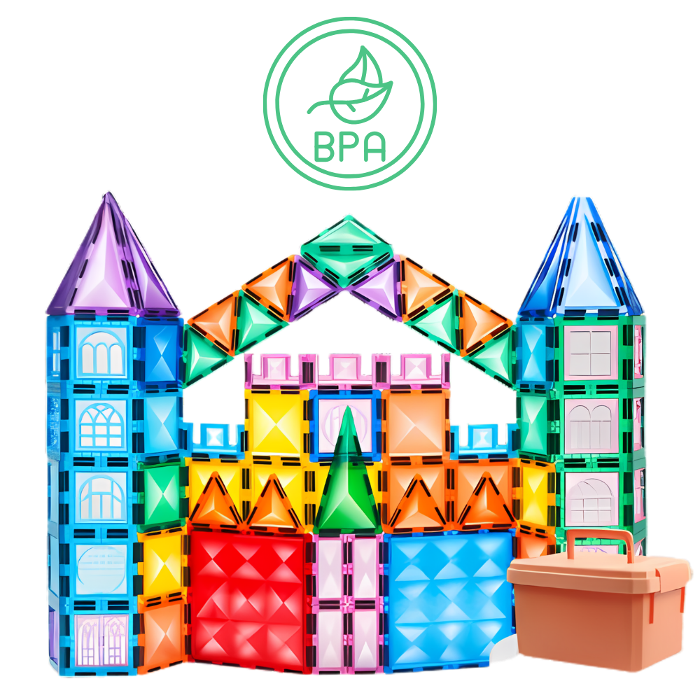 Blocos de construção magnéticos educativos Ozerty France com figuras e figuras de ensino para crianças, ideal para aprender brincando.