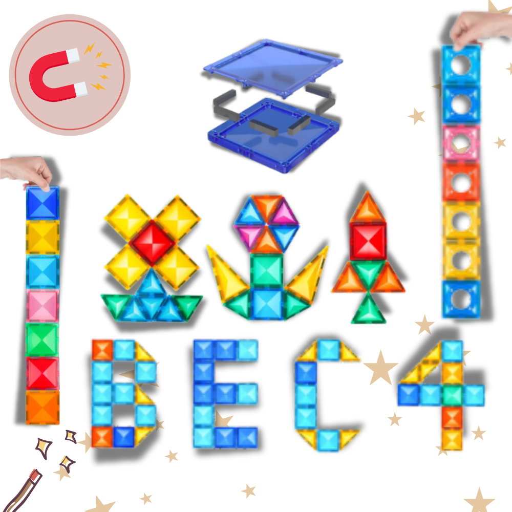 Blocos de construção magnéticos educacionais Ozerty France, figuras e moldes para montar e aprender brincando