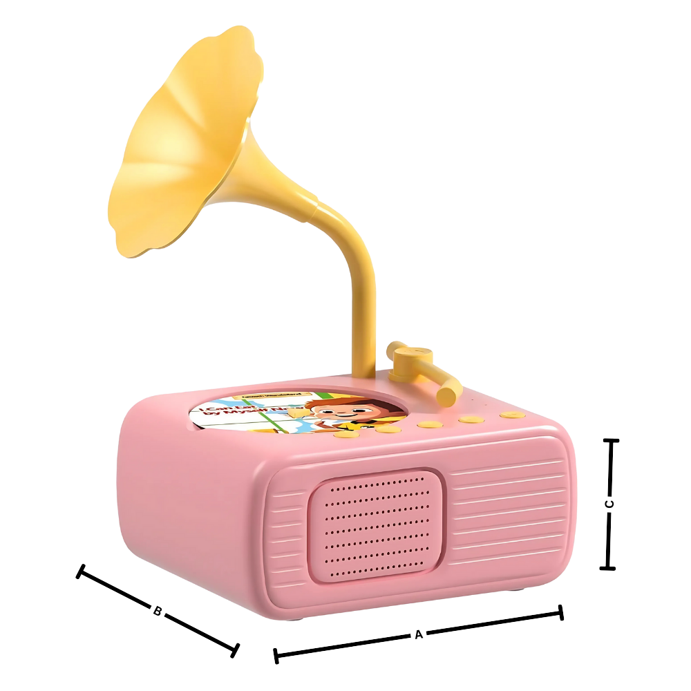 Brinquedo educativo gramofone retrô da marca Thogive, com design vintage e detalhes em cores vibrantes.