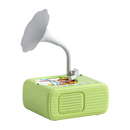 Brinquedo educativo de gramofone retrô verde da Thogive, com design vintage e detalhes que estimulam a criatividade infantil.