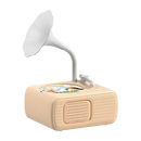 Brinquedo educativo gramofone retrô laranja da marca Thogive, com design vintage e botões de controle visíveis.