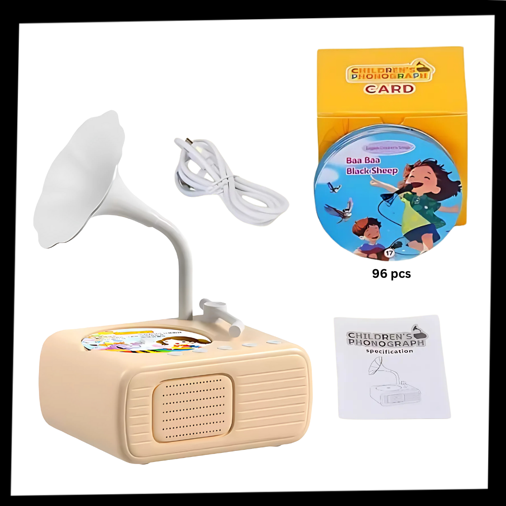 Brinquedo educativo de gramofone retrô Thogive, brinquedo sonoro vintage para crianças, com detalhes coloridos e design clássico.