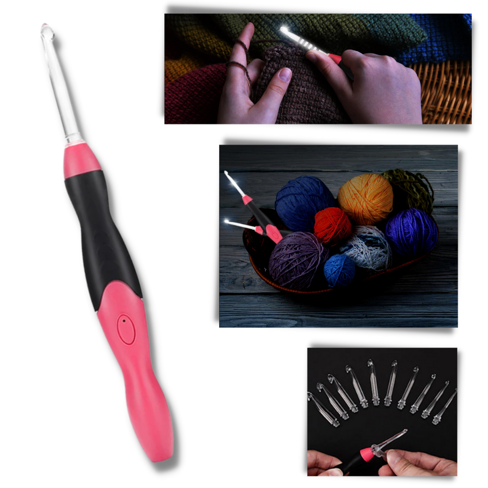 Conjunto de 10 crochets ergonômicos com LED para artesanato, marca Eeekit, ideal para trabalhos de crochê e projetos criativos.