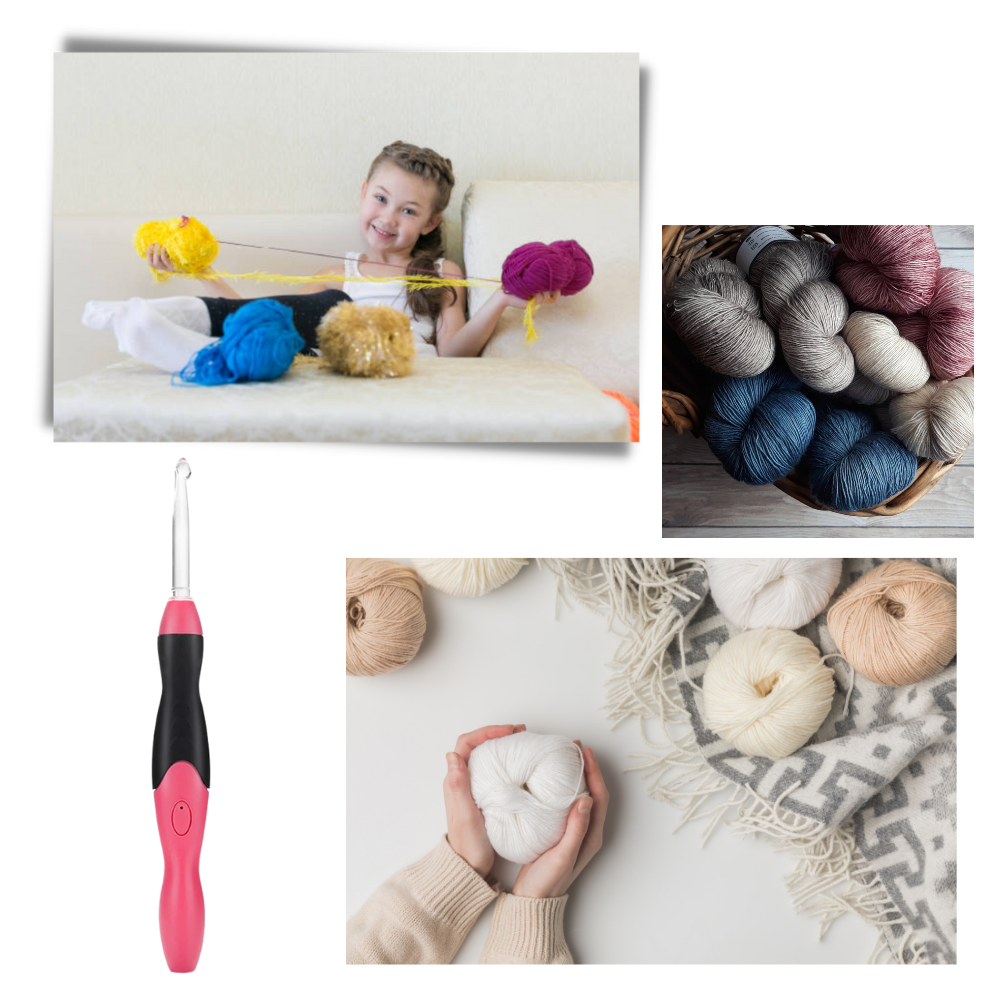 Conjunto de crochets ergonômicos com luz LED para trabalhos de artesanato e crochê, marca Eeekit, em fundo branco