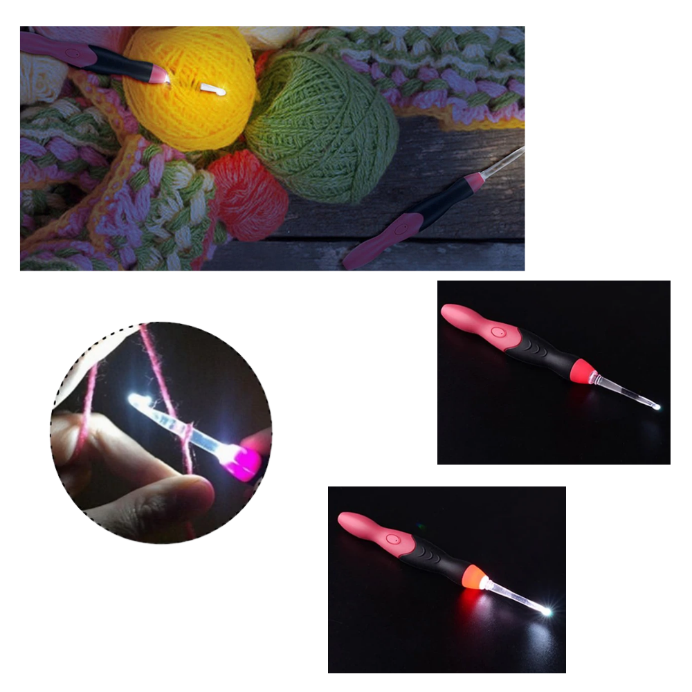 Conjunto de crochets ergonômicos com LED para artesanato, marca Eeekit, ideal para trabalhos de crochê e hobbies criativos.