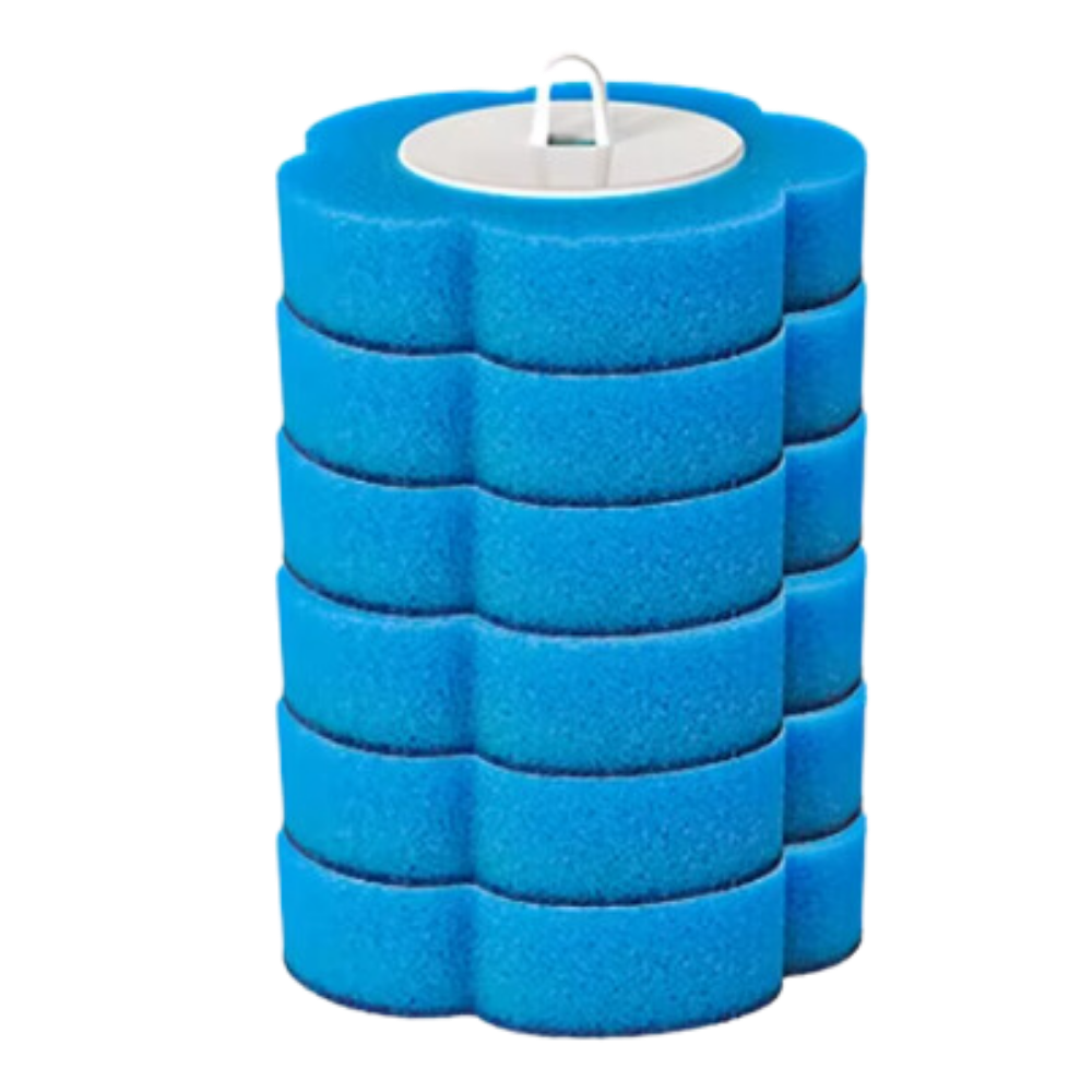 Escova de banheiro descartável Newpee para limpeza eficiente, com suporte azul, ideal para higiene rápida e prática.