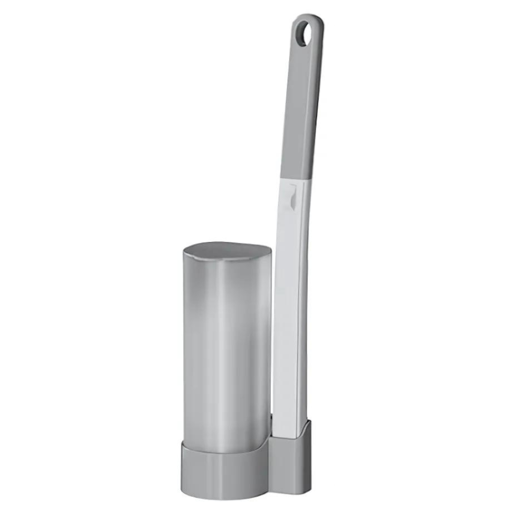 Escova de banheiro descartável cinza da marca Newpee para limpeza eficiente de privadas com porta-brocha.
