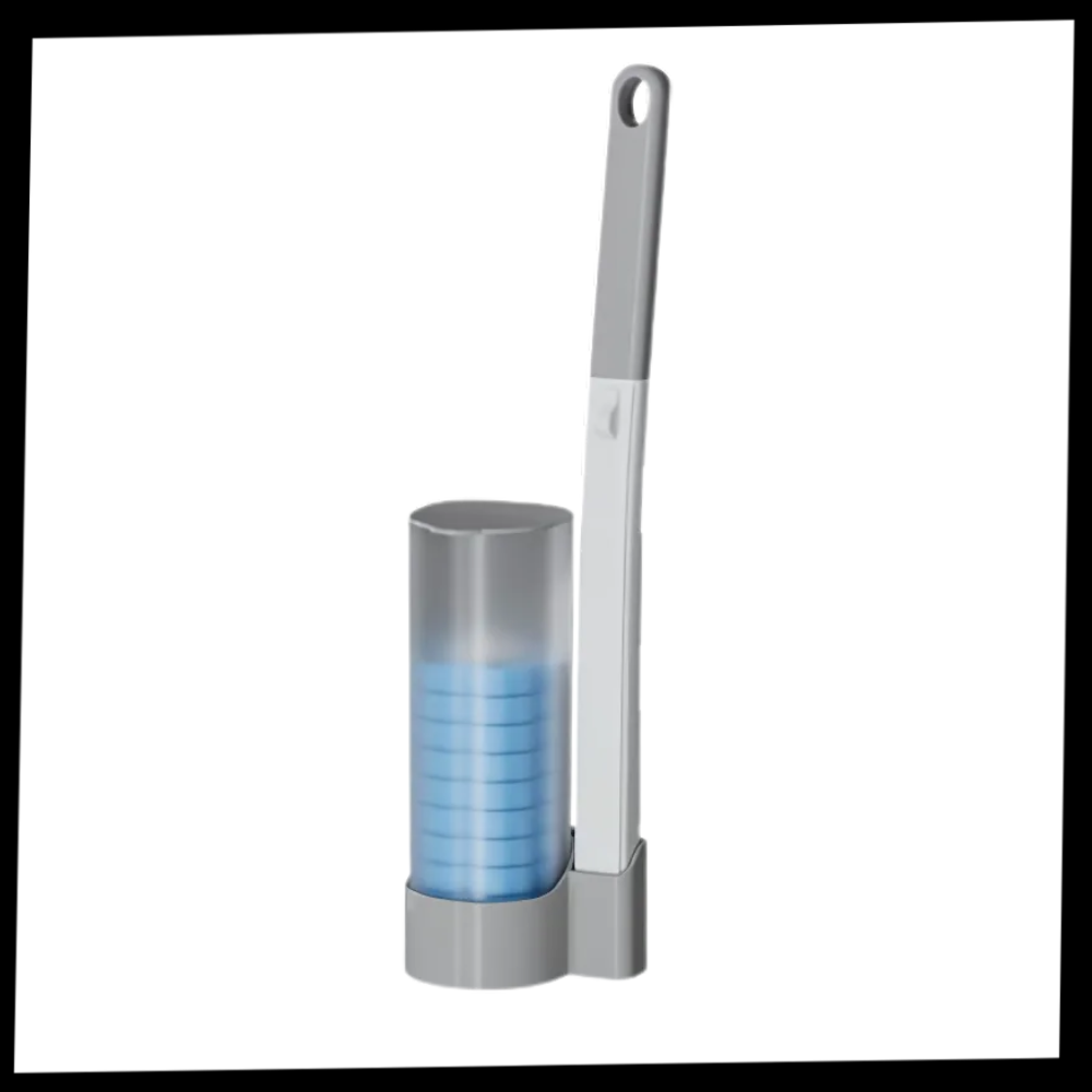 Escova de toalete descartável da Newpee para limpeza eficiente, com porta-brossa, fácil de usar e higiênica.