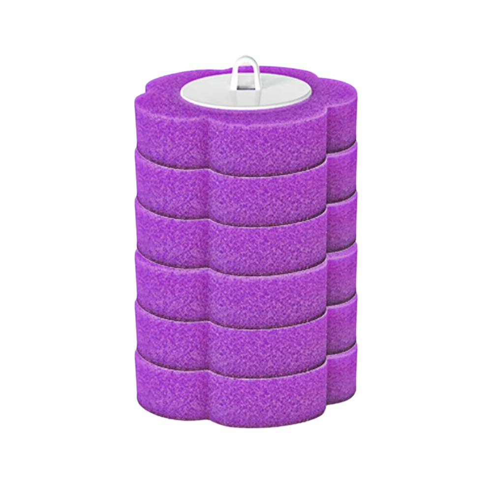 Escova de banheiro descartável da Newpee para limpeza eficiente, com suporte roxo, ideal para higiene prática e rápida.