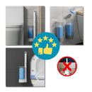Escova de banheiro descartável Newpee, eficiente para limpeza, com suporte compacto e design prático para banheiro.