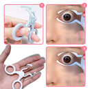 Ferramenta QHlight para remoção de lentes de contato, mão segurando dispositivo para cuidado fácil e seguro dos olhos.