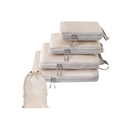 Conjunto de 4 sacos de compressão Egdank para organização de bagagens em tom bege, facilita arrumação e economia de espaço.