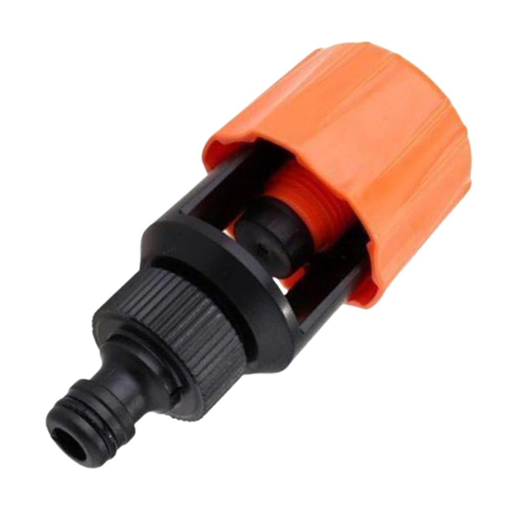Connecteur de tuyau d'arrosage universel Egmy pour robinet de cuisine, pièce de plomberie de couleur orange.