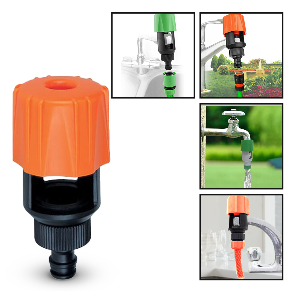 Connecteur de tuyau d'arrosage universel Egmy pour robinet de cuisine, pièce de plomberie orange, compatible avec divers systèmes.
