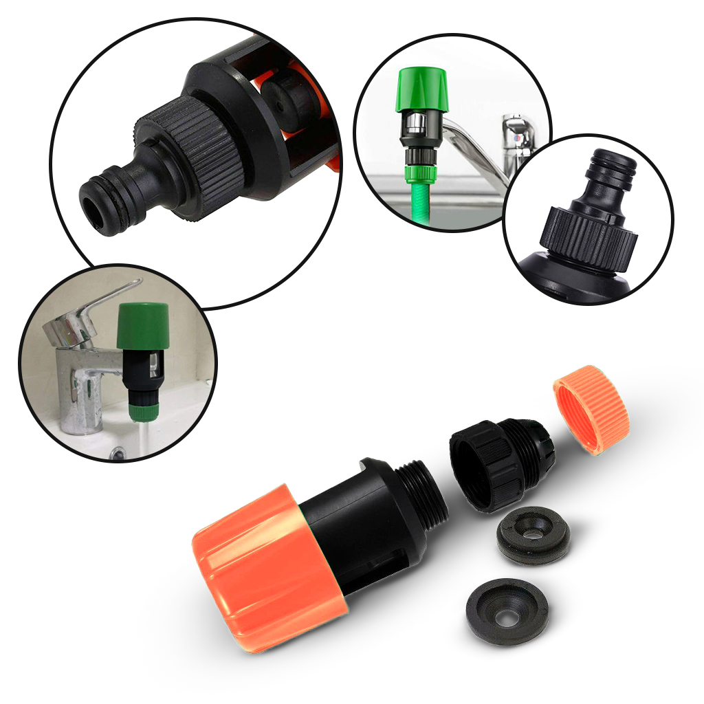 Connecteur de tuyau d'arrosage universel Egmy pour robinet de cuisine, pièce de plomberie en plastique orange.