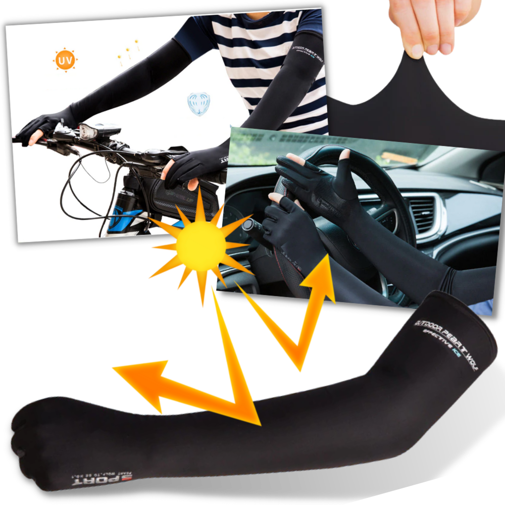 Luvas de proteção solar para braços da Elaydool, ideais para segurança em veículos, em cor azul para mulheres.