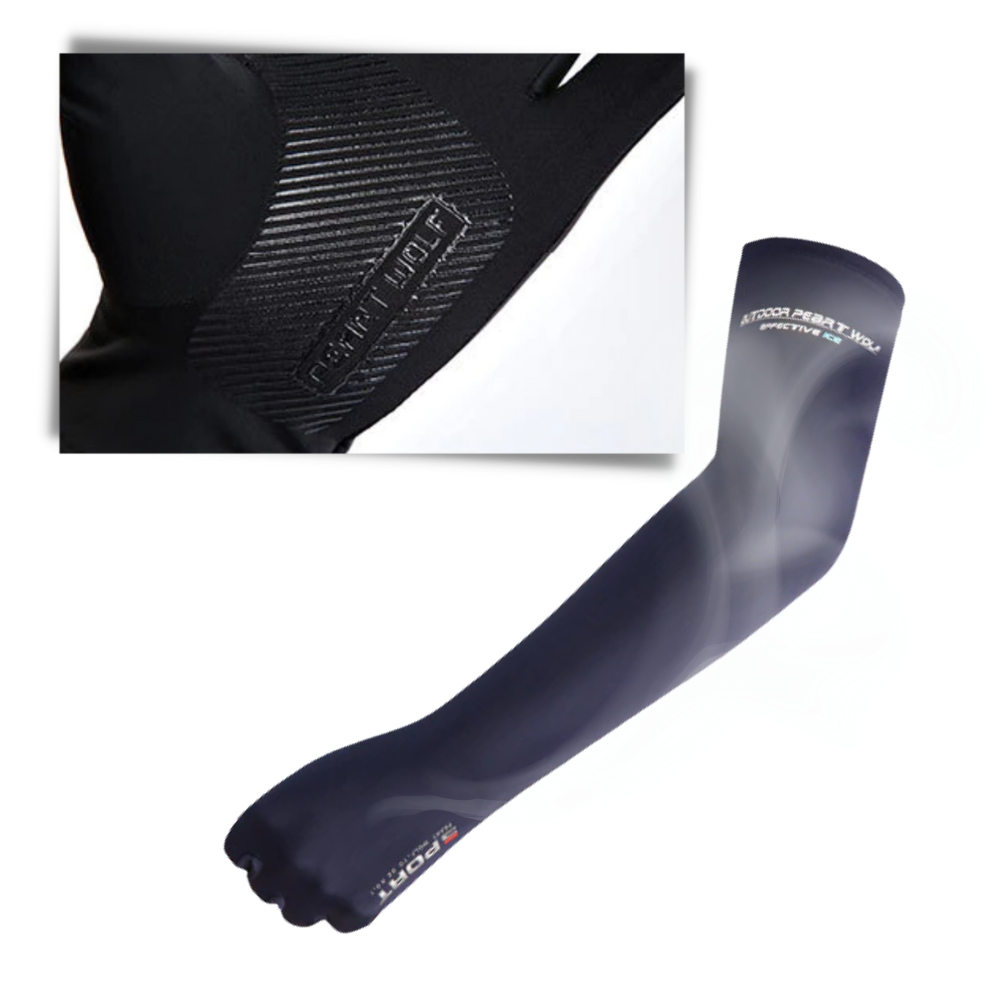 Luvas de proteção solar para braços da marca Elaydool, em tecido azul, usadas na segurança de veículos, modelo para mulheres.