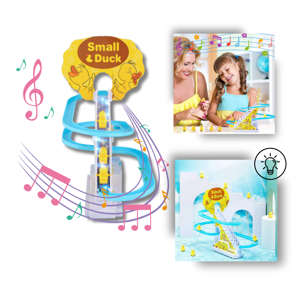 Faixa de corrida de patos interativa Ottwn, brinquedo educativo com áudio e movimento para crianças, estimulando aprendizagem divertida.
