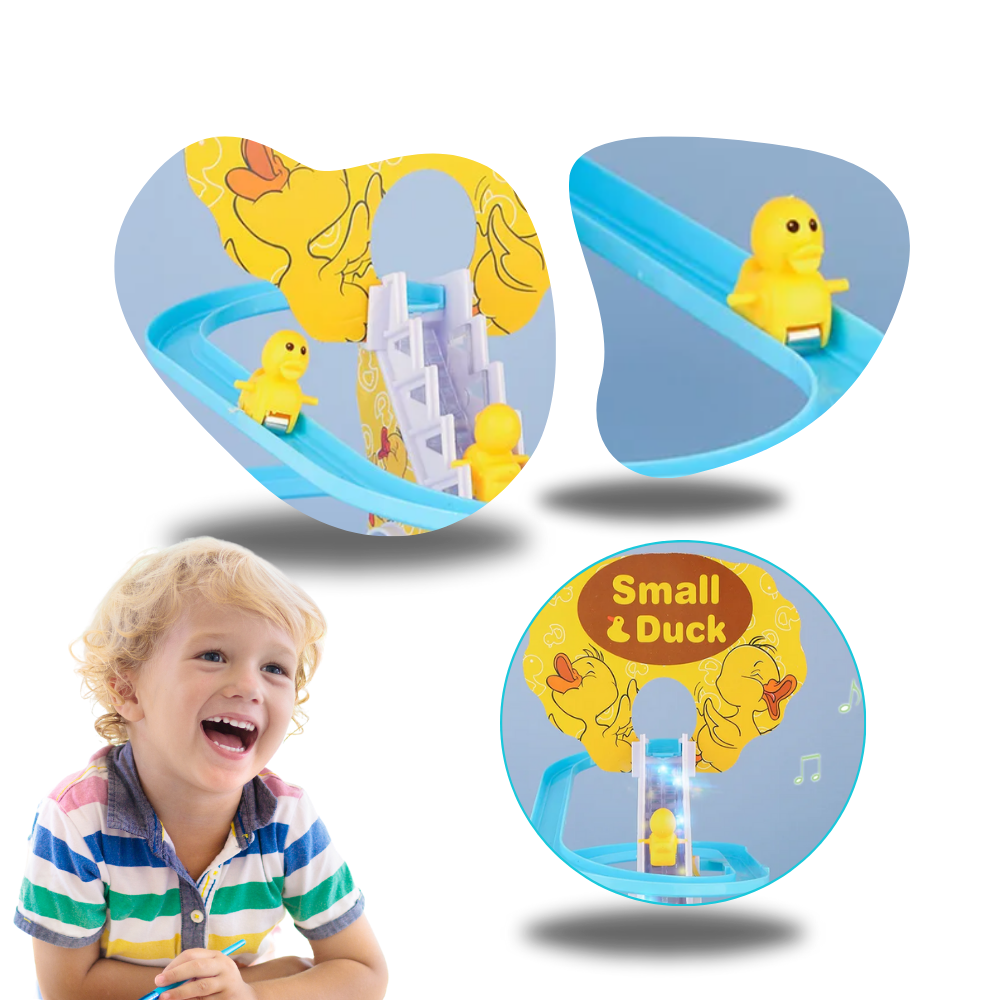 Pista de corrida de patos interativos Ottwn, brinquedo educativo com patinhos elétricos em uma pista colorida e divertida.