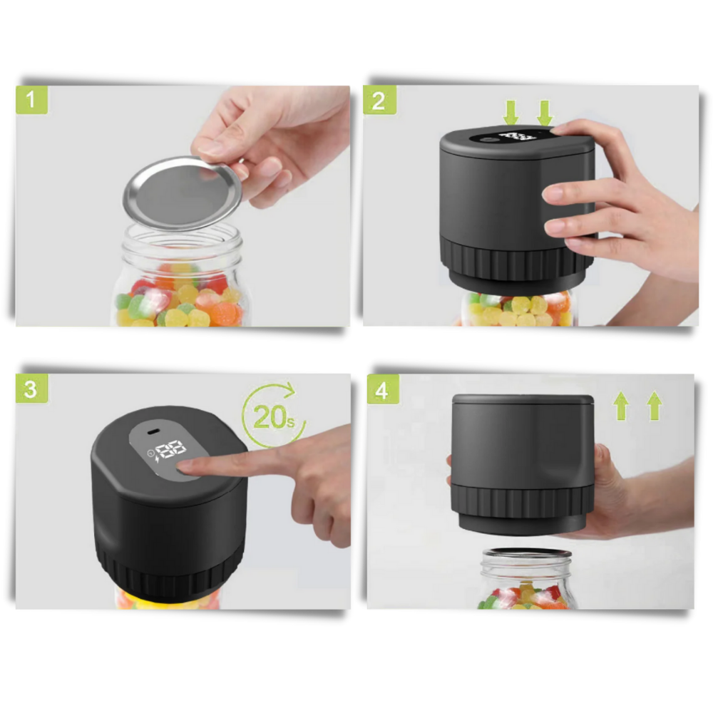 Selador a vácuo elétrico Attikbiz para potes de vidro, fácil de usar e eficiente para conservar alimentos em casa.