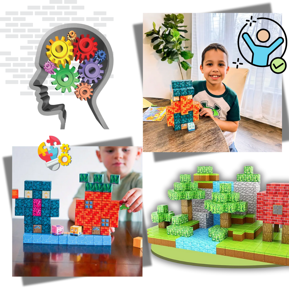 Blocos magnéticos de construção Minecraft da marca Elegant, 72 peças, brinquedo criativo para montar cenas do jogo.