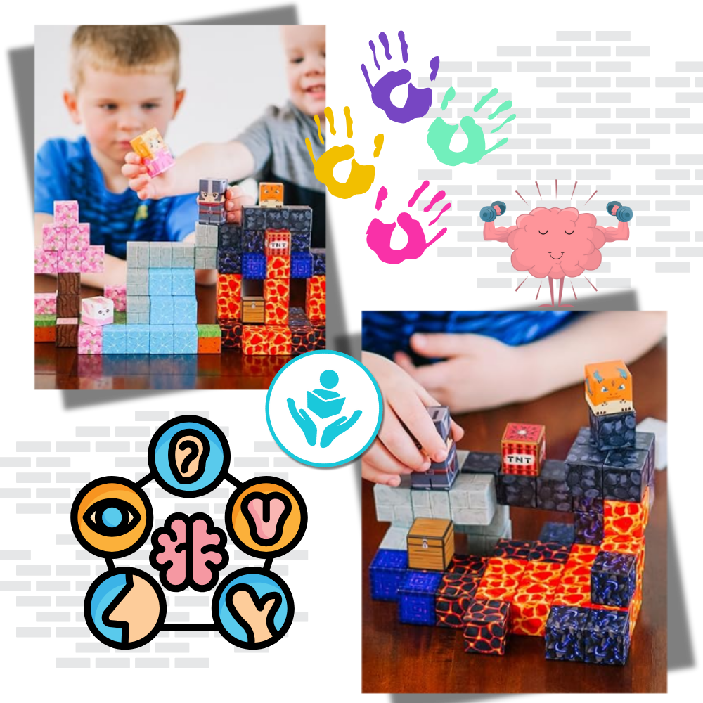 Blocos magnéticos de construção Minecraft da marca Elegant, conjunto com 72 peças para montar e criar.