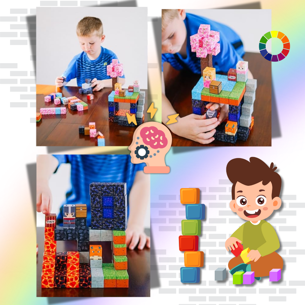 Blocos magnéticos de construção Minecraft da Elegant, conjunto de 72 peças para montar e brincar com temas do jogo.