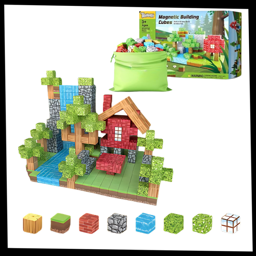 Blocos magnéticos Minecraft da Elegant, conjunto de 72 peças para brinquedos de construção coloridos e interativos.