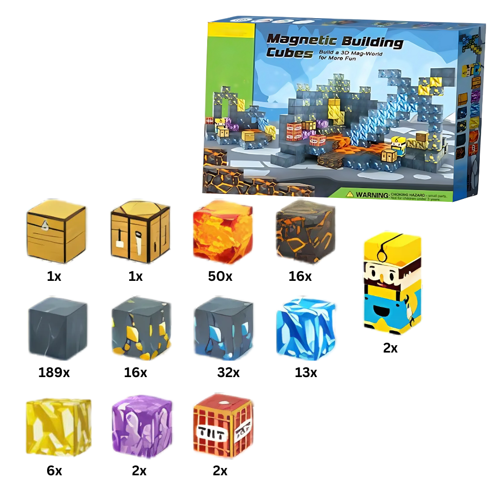 Blocos magnéticos Minecraft Elegant, brinquedos de construção com 72 peças para montar cenários do jogo.