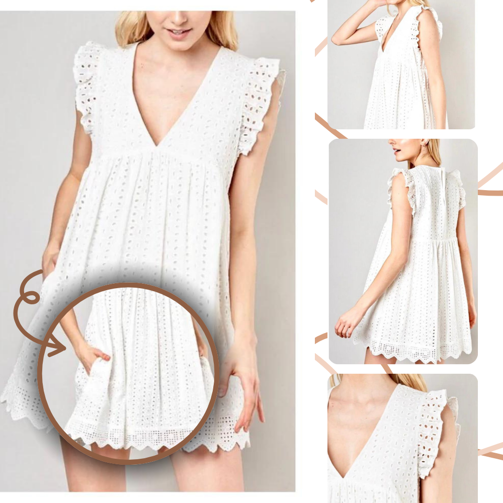 Robe elegante Hirigin em broderie anglaise com detalhes intrincados, tecido delicado e acabamento refinado.