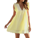 Vestido elegante em broderie anglaise amarelo da marca Hirigin, com detalhes delicados e tecido leve para ocasiões especiais.
