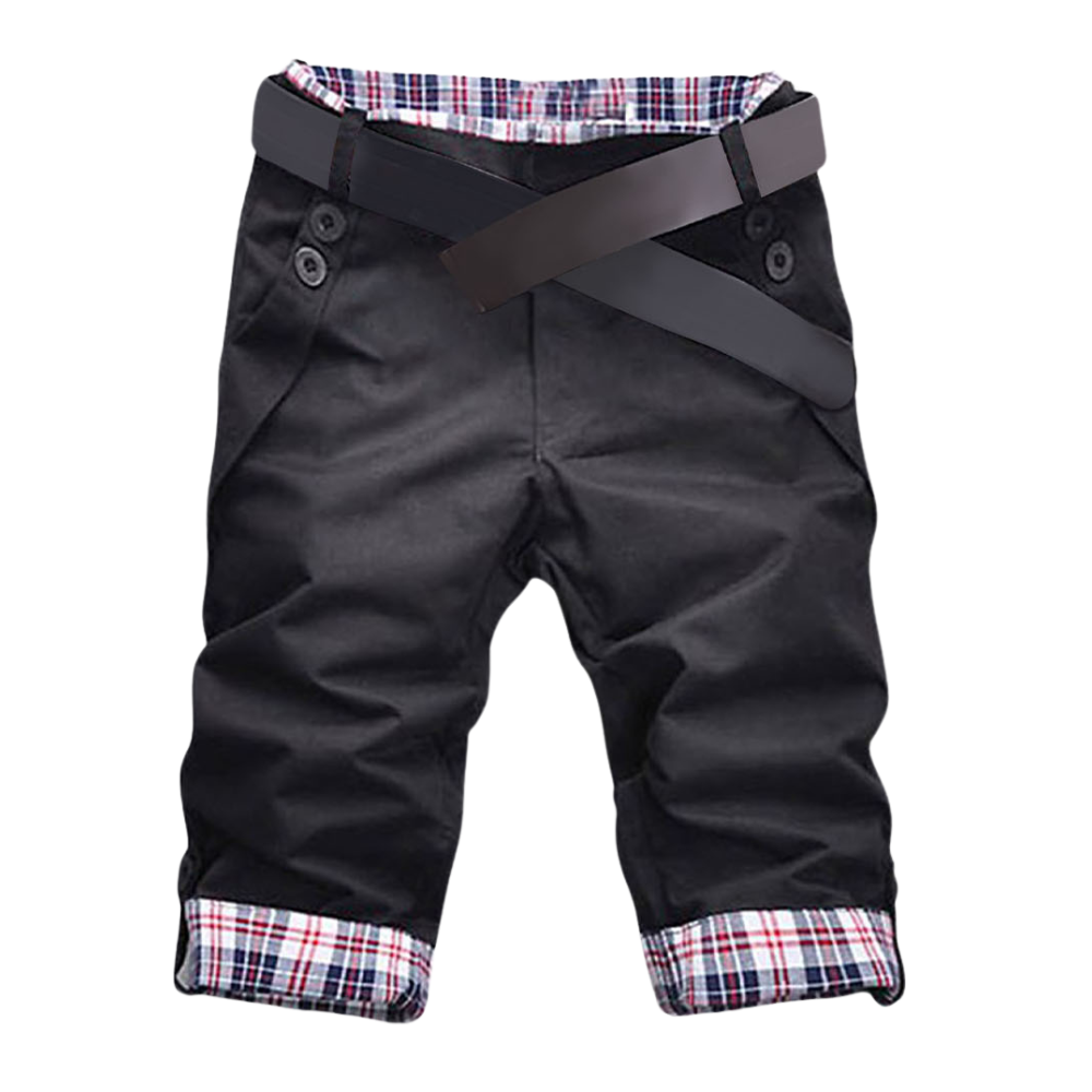Short cargo elegantes para homens da Poseidon, em preto, com bolsos frontais e design moderno.