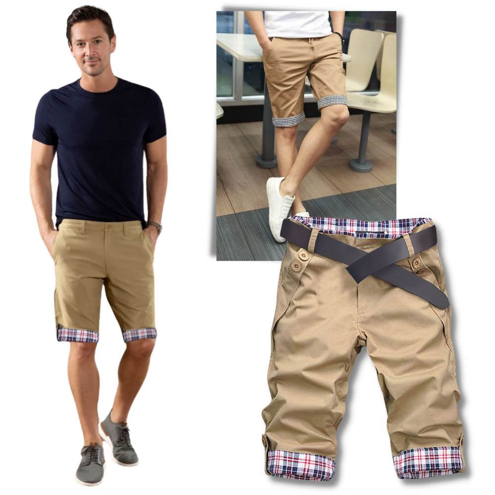 Shorts cargo elegantes para homens da Poseidon, com bolso de aba e acabamento moderno, ideal para um visual casual e sofisticado.