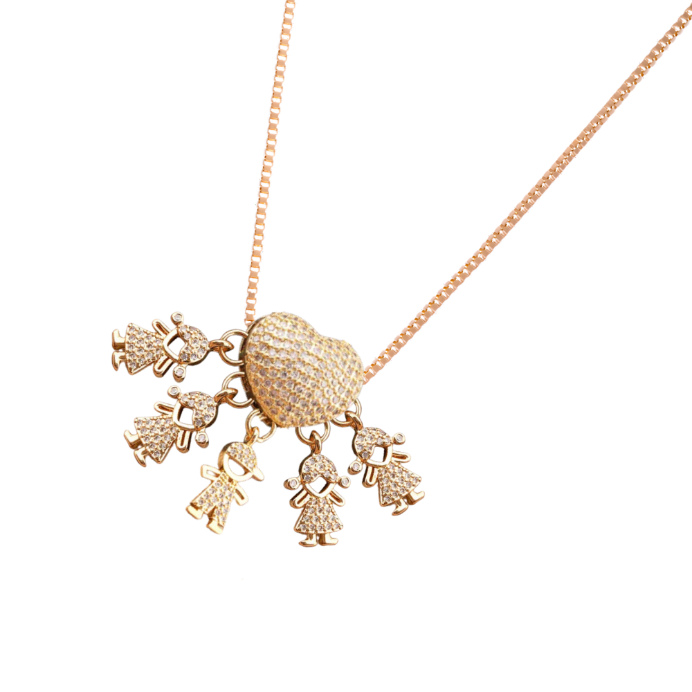 Colar elegante de mamãe com pingentes de um menino e quatro meninas, feito pela marca Haribason, em estilo delicado.