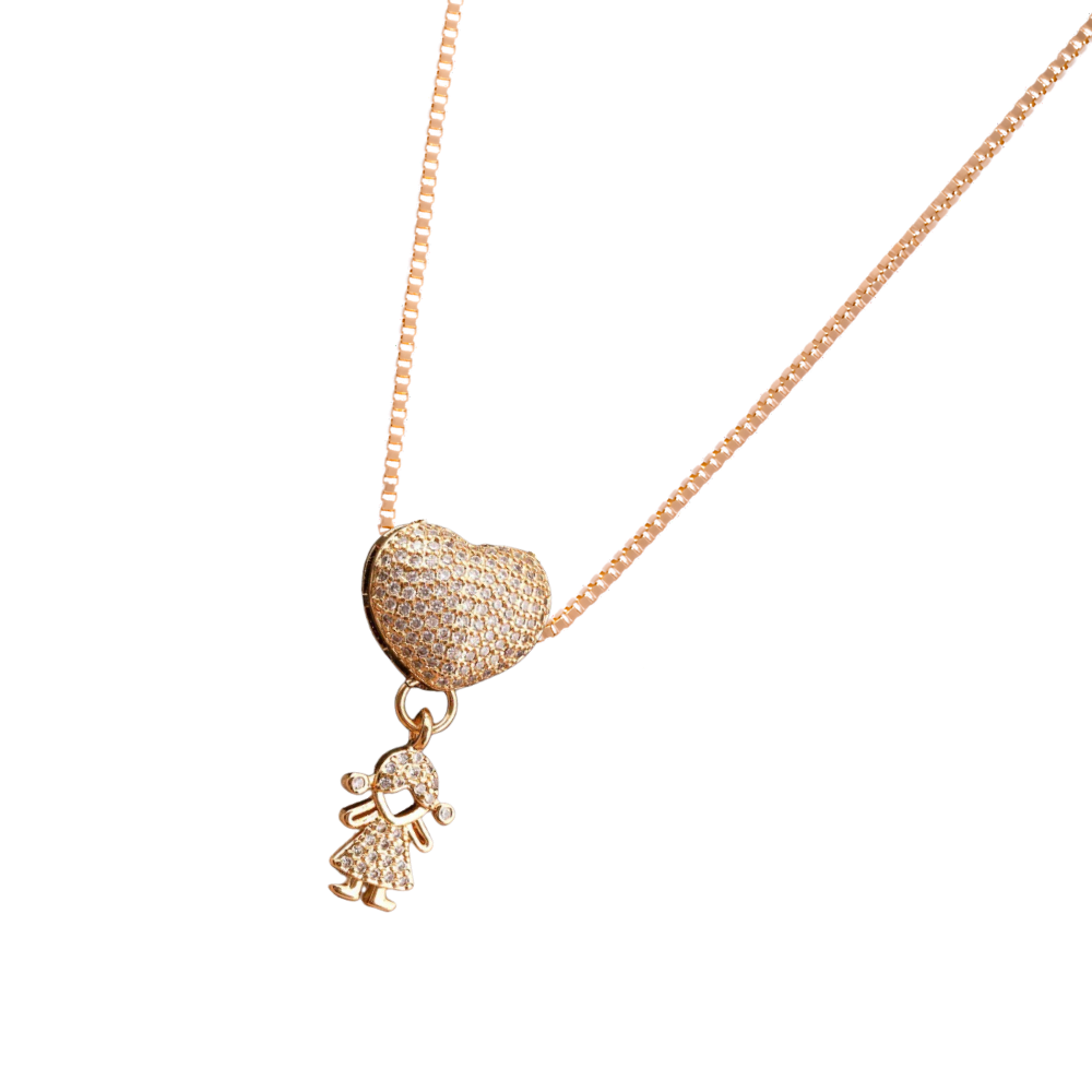Colar elegante com pingentes para mãe, feito pela marca Haribason, exibindo detalhes delicados e charms femininos.