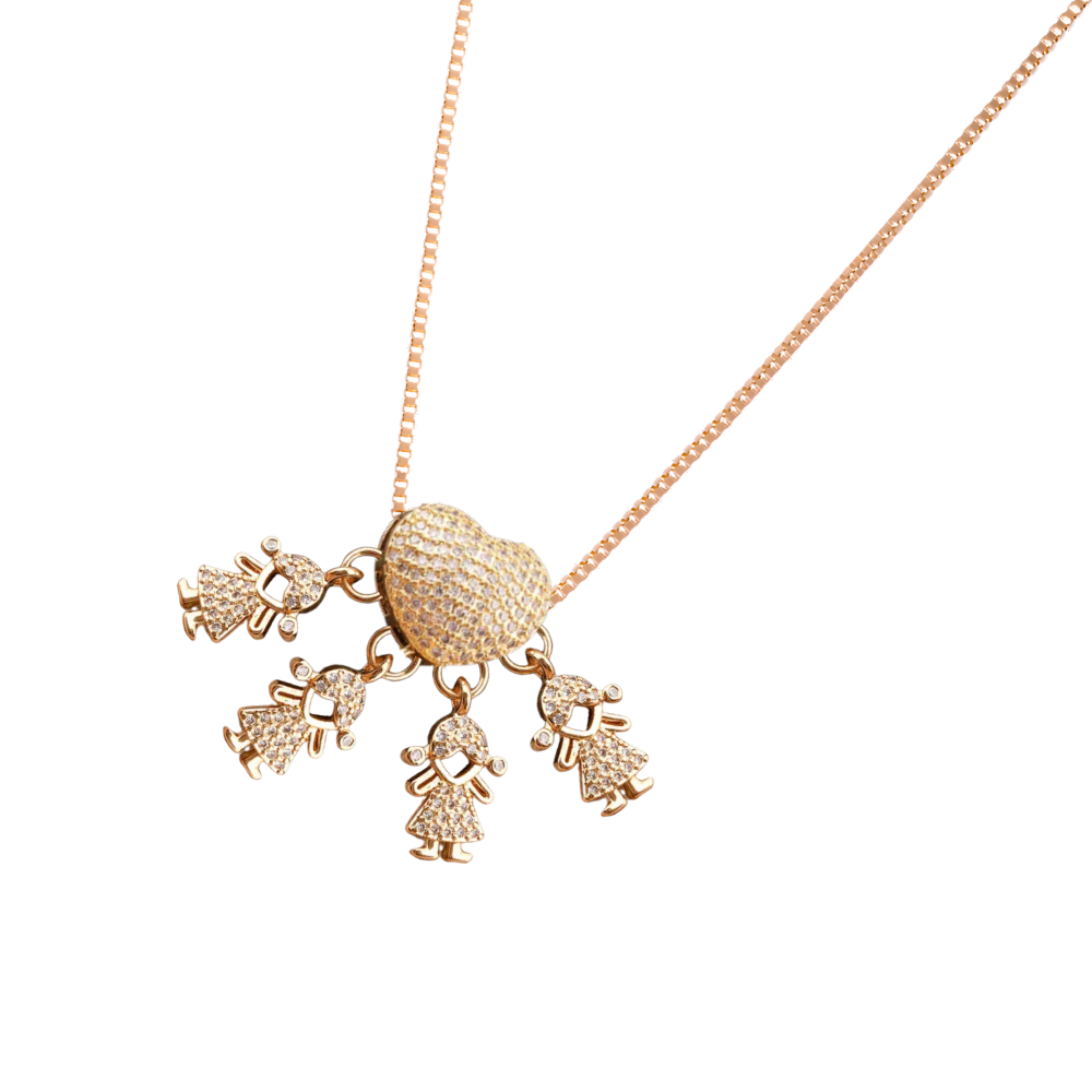 Colar elegante com pingentes para mãe, da marca Haribason, exibindo charms delicados e detalhes sofisticados.